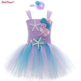 Girl's Dresses Lavender Flower Children Kids Girls Birthday Party Dresses Sparkly Tulle Sea Star Flower Toddler Baby Girls Clothes for Kids 230731