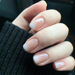 False Nails French Gradient Nude Color Pink White Matching Manicure