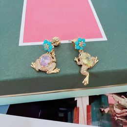 Trendy Women's Earring Fashion Accessories 3D Asymmetrical Frog Earrings Delicate Six-petal Flower Gold-plated Fun Earrings