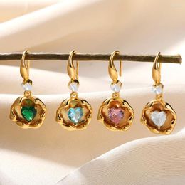 Dangle Earrings Roundness Love Heart For Women Colour Zircon Geometric Hoop Romance Female Wedding Ears Jewellery Piercing Gift