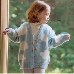 Pullover Children Clothing Apring Autumn Sky Cloud Cloud Cardigan Card Thickening Sweet Disual Simple Scied Sweater 230801