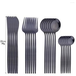 Dinnerware Sets 24pcs Black Cutlery Set Stainless Steel Mirror Tableware Dessert Knife Forks Spoon Child Fork Teaspoon Kitchen