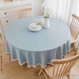 Table Cloth Large Round Tablecloth Waterproof And Oil-Proof Solid Color Cotton And Tablecloth R230819