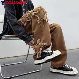 Men's Jeans Men's Jeans 2022 New Fashion Stars Towel Embroidery Brown Baggy Men Pants Y2K Clothes Straight Hip Hop Cotton Trousers Pantalon Homme Z230801