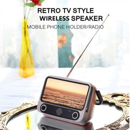 Portable Speakers in Wireless Retro TV Design Mini Portable Bluetooth Speakers FM Radio Mobile Holder Small TV Bass Audio Player R230801