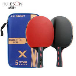 Table Tennis Raquets Huieson 56 Star Racket Sets Ping Pong Rackets Long Handle Short Double Face Pimplesin Rubbers with Bag 230731