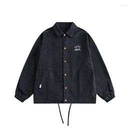 Men's Jackets Men Japanese Streetwear Vintage Fashion Letter Embroidery Loose Casual Drawstring Lapel Cityboy Cargo Jacket Male Autumn Coat