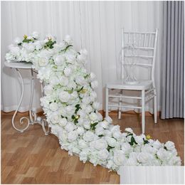 Decorative Flowers Wreaths 2M Luxury White Rose Hydrangea Artificial Flower Row Runner Arch Road Cited Floral For Party Diy Decorati Dhci6