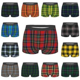 Underpants Classic Tartan Plaid Underwear Men Breathbale Geometric Gingham Cheque Print Boxer Briefs Shorts Panties Soft