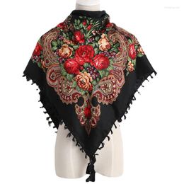 Scarves Russian National Wind Scarf Retro Floral Print Square Shawl Cotton Headscarf Wraps For Women Hijab Wrap Babushka