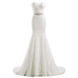 Abito da sposa a sirena in pizzo Abito da sposa lungo corte strascico Boho Beach Abiti da sposa con cintura con perline di cristallo Cintura Plus Size vestido de cas323Q