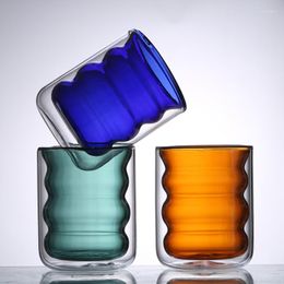 Wine Glasses 1 PC High Quality Heat Resistant Borosilicate Double Wall Wavy Glass Clear Green Blue Amber Coffee Water Milk Drinking Cup