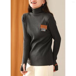 Women's Sweaters Winter Modal Turtleneck Sweater Pullover Patch Knit Elegant Office Lady Simple Slim Warm Female Long Sleeve Tops