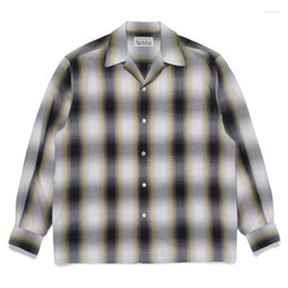 Men's Casual Shirts 23ss WACKO MARIA Full Print Plaid Cuba Collar Hawaii Travel Vacation Men And Women Long-Sleeved Shirt Blouse