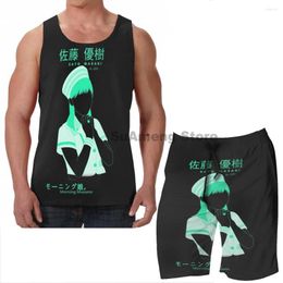 Men's Tracksuits Summer Funny Print Men Tank Tops Women Morning Musume Sato Masaki Board Beach Shorts Sets Fitness Sleeveless Vest