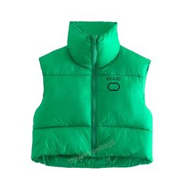 European and American women's sleeveless cotton clothing, light and thin down cotton vest, winter standing collar, thickened and warm short vest