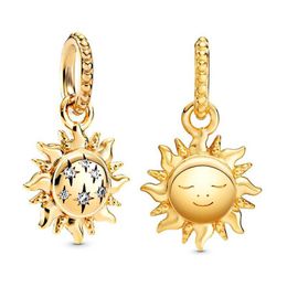 Fit Pandora Charm Bracelet 18K Gold Plating Sunflower Dangle Pendant White Crystal European Charms Beads DIY Snake Chain For Women Bangle & Necklace Jewelry