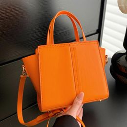 Evening Bags 2023 Fashion Women Silver Orange Bucket Shoulder Simple Pu Leather Handbags Casual Travel Lady Small Totes