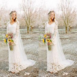 Romantic Boho Wedding Dresses Long Sleeve Neck A Line Full Lace Country Style Bridal Gown Custom Made218v