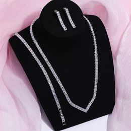 Necklace Earrings Set MYFEIVO Micro-inlaid Zircon Drop 3 Pieces Bridal Bracelet For Female XXY0007