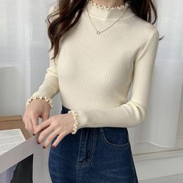 Women's Sweaters Pull Femme Winter Knitted Woman Pullover Autumn Basic Women Jumper Black Sweater Long Sleeve Ruffles Clothes 2023