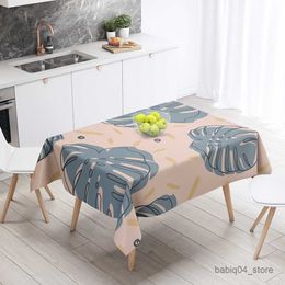 Table Cloth Pink Rectangular Tablecloths Tropical Plants Yellow Leaves Waterproof Dining Cover Nordic Home Kitchen Decor R230801