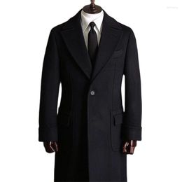 Men's Suits High Quality Formal Black Peaked Lapel Two Buttons Thick Wool Custom Made Men Overcoat Windbreaker Blazer Business Long Coat