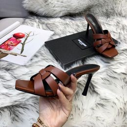Hot brandlady slippers stiletto Heels Sandals Tribute patent leather mules fashion high heel hotter women luxury designer shoes factory footwear