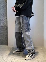 Men's Jeans Foufurieux American Patchwork Men Loose Casual Wide-leg Straight Trousers Autumn Korean Fashion High Street Hip-hop Trend