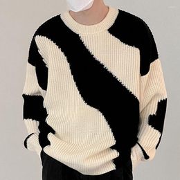 Men's Sweaters 2023 Patchwork Pullover Sweater Korean Texture Casual Streetwear O Neck Long-Sleeved Knit T Shirt Luxury Clothing