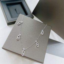 Strands Strings Original Luxury Brand 925 Sterling Silver Necklace for Women with 5 Pendant Sliding Diamonds 230731