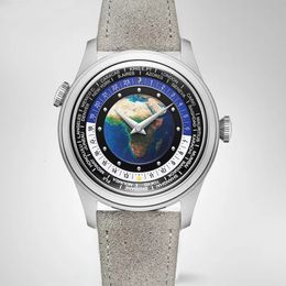 Other Watches Merkur Dual Crown World Time Enamel Dial Watch Retro Manual Mechanical Watch Men Date Window Watch Vintage 38mm 230731