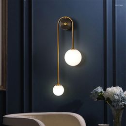 Wall Lamp Bedroom Bedside Milk White Ball Copper Living Room Study Balcony Decoration Simple Gold Light Luxury