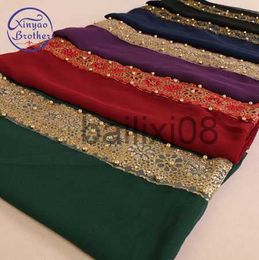 Scarves 180*85cm women's le chiffon silk gold beads scarf glitter floral plain hijab muslim pearl nice 9 Colour scarves/shawls J230801