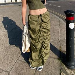 Skirts Pleated Skirt Women's Cargo Pants Harajuku Slit Y2K Low Waist Maxi Girls Streetwear Ankle-Length Fairycore Grunge Outfit