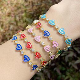 Charm Bracelets Trendy Gold-plated Colourful Enamel Love Heart Shiny CZ Spliced For Women Girls Zircon Beaded Chain Boho Jewellery Gifts