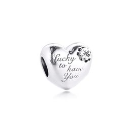 Mother's Day Gift 925 Sterling Silver Heart & Clover Charms Fit Pandora Bracelets Metal Beads for Women Jewellery Making269L