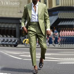 Men's Suits Blazers Summer Army Green Men Suits 2 Pieces Peaked Lapel Wedding Travel Daily Casual Suit Blazer Sets Costume Homme JacketPants 230731