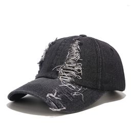 Ball Caps Fashionable Unisex Denim Men Women's Jean Baseball Hat With Hole Black Blue