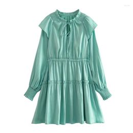 Casual Dresses Women Ruffle Edge Satin Mini Dress Spring/Summer Fashion Versatile Comfortable Long Sleeve Elegant High Street Style