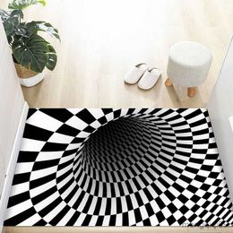 Carpets 3D Vortex Illusion Carpet Entrance Door Mat Abstract Geometric Optical Doormat Non-slip Door Mat Living Room Decor Rugs Felpudo R230801