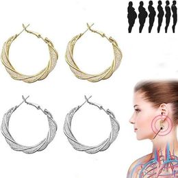 Hoop Earrings Gold Color Lymphatic Activity Silver Mesh Crystal Cutout Pattern Acupuncture Ear Stud For Anxiety And Stress