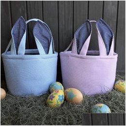 Party Favor Easter Bag Stripe Bunny Basket Cartoon Rabbit Long Ears Bucket Seersucker Easters Eggs Bags Kids Gift Drop Delivery Home Dh4Va