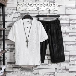 Men's Tracksuits Striped Summer Men Ice Silk Sports Set Casual Tshirt And Short Two Piece Vintage Breathable Male Sleeve