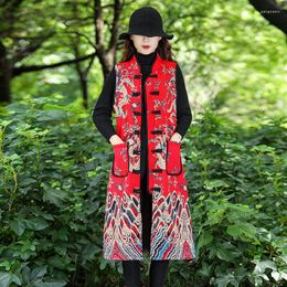 Ethnic Clothing Style Sleeveless Jacket Women Vintage Casual Chinese Vest 2023 Autumn Winter Thicken Female Loose Mid-length Waistcoat