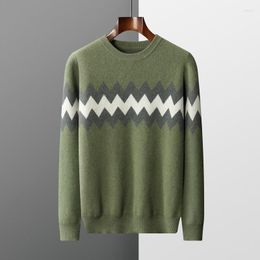 Men's Sweaters Autumn And Winter Pure Wool Cashmere Sweater Color Matching Pullover Fashion Plus Size Coat High-end Knitted