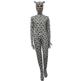 Halloween cosplay costume animal white black spots dog tights jumpsuit full Bodysuit Zentai Suits Fancy removable hood