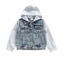 Jackets Baby Girl Fashion Patchwork Denim Jacket Coat 2-7Y Kids Children Spring Fall Casual Long Sleeve Hooded Outerwear Outfits x0730