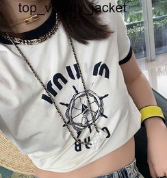 New 23ss Women's T-Shirt cotton-blend Printed rudder Embroidery Shorts Designer Sleeve Sports Lady solid Elastic Femme Vintage womens Tshirts