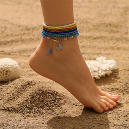 Anklets Handmade Thread Colored Rice Beads Alloy Shell Foot Decoration Woven
